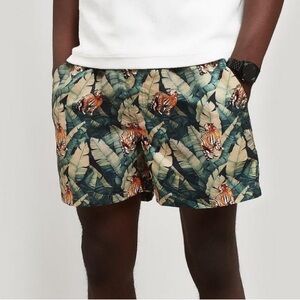 OAS Roar Swim Shorts Men’s Large Green Jungle Tiger Liner Beach Vacation Travel